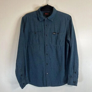 Stoic Mens Blue Herringbone Flannel Long Sleeve Shirt Medium